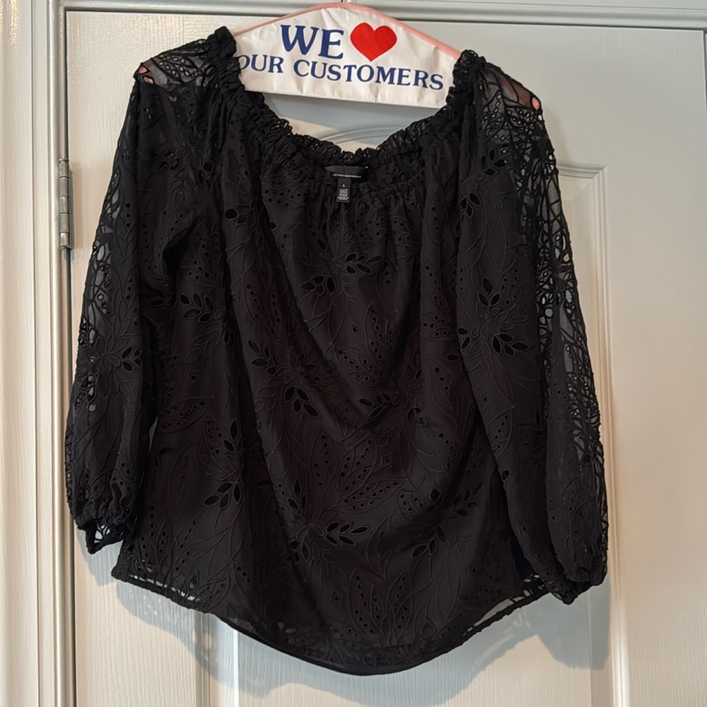 White House black market size large black eyelet top
